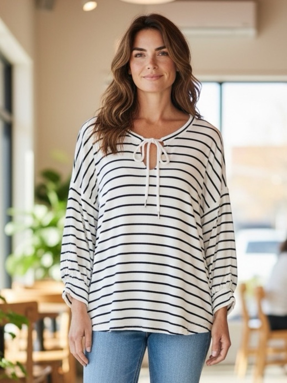 Cabi Striped Black and White Women's Oversized Top size S